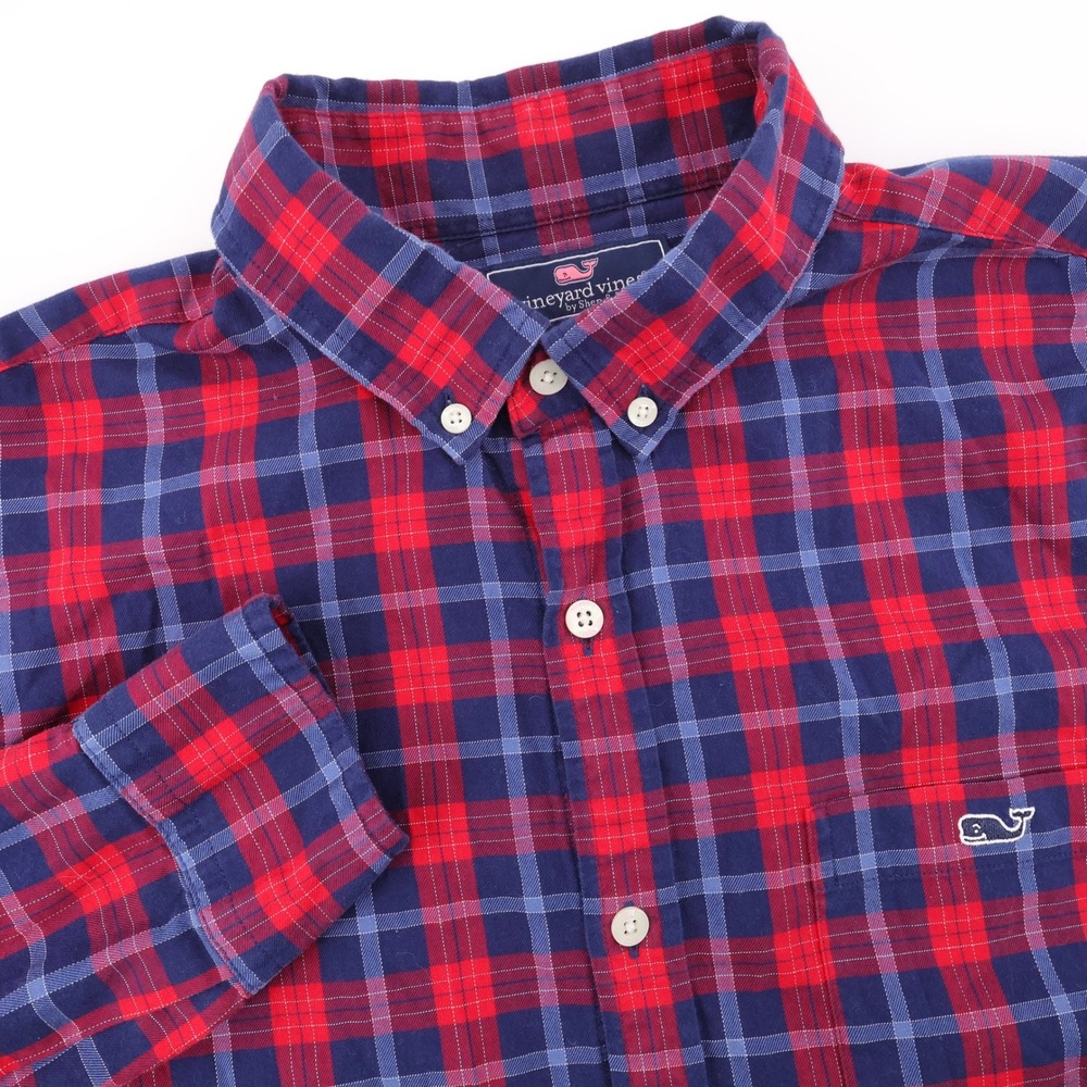 Vineyard Vines Slim Fit Tucker Shirt Red Navy Long Sleeve Mens M